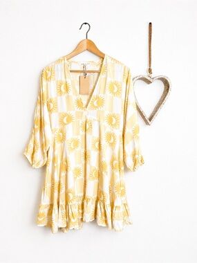 Label of Love Sun Moon Celestial Yellow Mini Checkerboard Boho Cottagecore MED